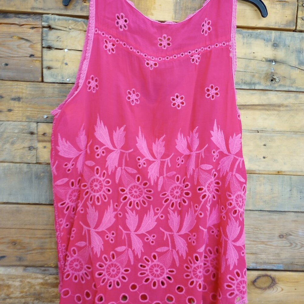 Johnny Was Hot Pink Floral Eyelet Tank - Picture 2 of 3